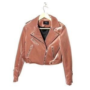 Bershka pink velvet biker jacket‎ Small